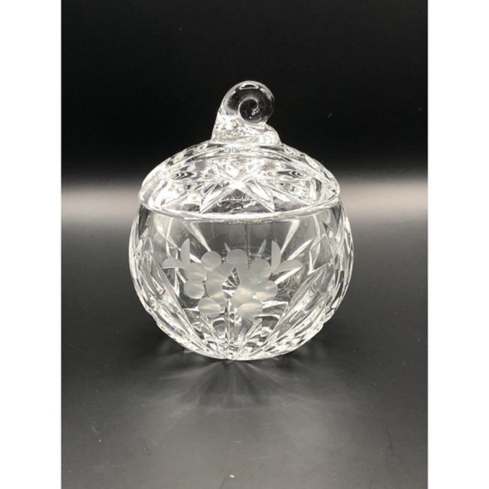Vintage Grapes‎ etched Crystal Jam Jar (No Spoon) Pumpkin Shaped